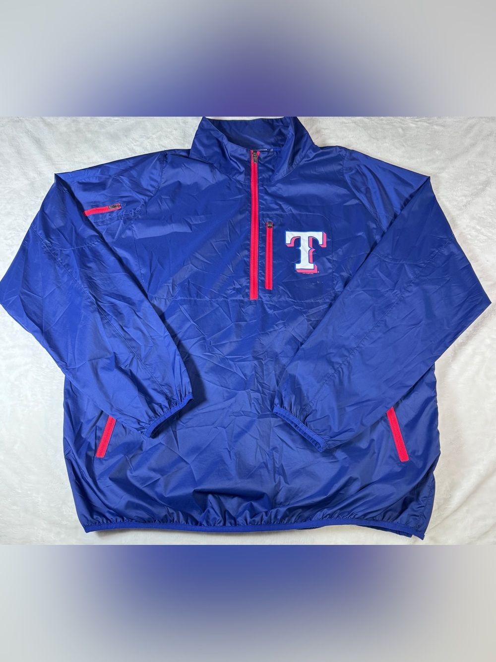 Texas Rangers MLB Mens 2XL Blue 1/4 Zip Pullover Windbreaker Jacket Baseball